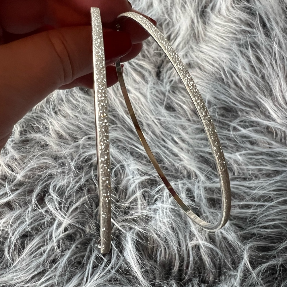 Silver large pierced earrings, hoops flashy fun, three and three-quarter inch